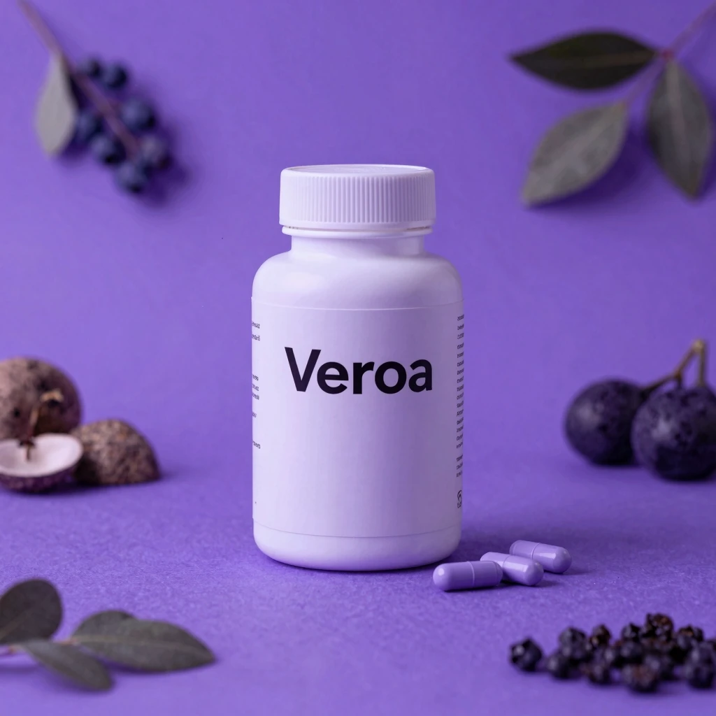 Illustration of Veroa Daily Blend supplement bottle with gradient lighting